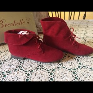 Adorable RED sueded booties, new with box.
