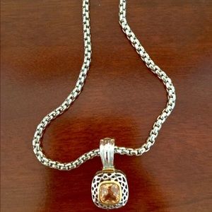 Citrine lobster clasp silver necklace