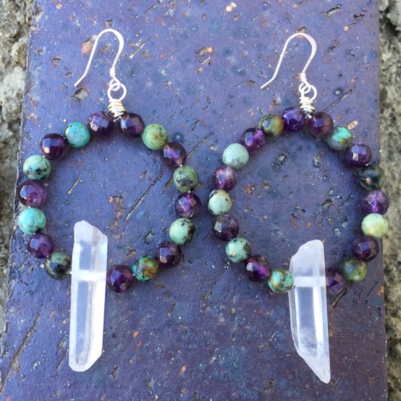 Clear Quartz Turquoise Amethyst Sterling Earrings