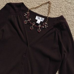 $10 SALE LOFT brown cardigan with pink embroidery