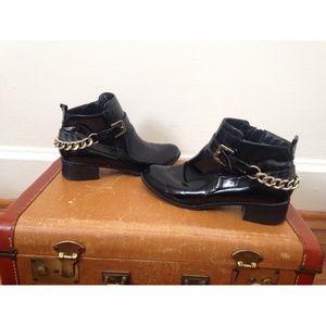 Patent Leather Booties w/ Gold Chain