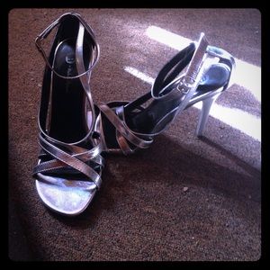 Silver Michael Antonio strappy 3 inch stilettos