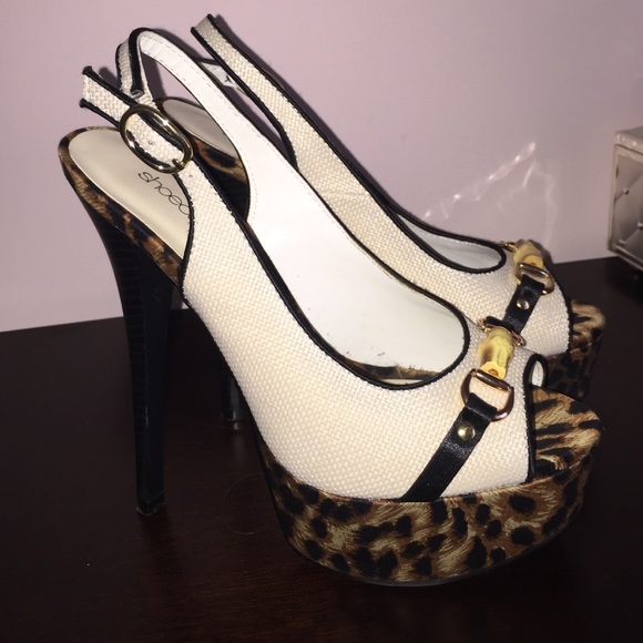 PEEPTOE leopard white sling back heels