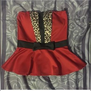 Red and leopard peplum top