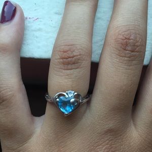 Authentic Zales blue topaz 10k white gold ring
