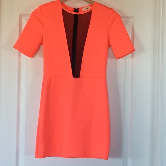 Neon pink Tobi dress with mesh deep V cut