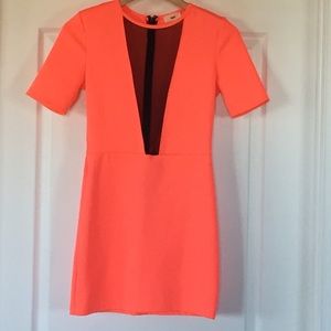 Neon pink Tobi dress with mesh deep V cut