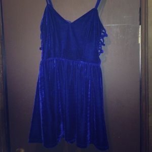 Royal blue velvor mini dress with cut outs