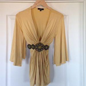Yellow SKY embellished 3/4 sleeve top