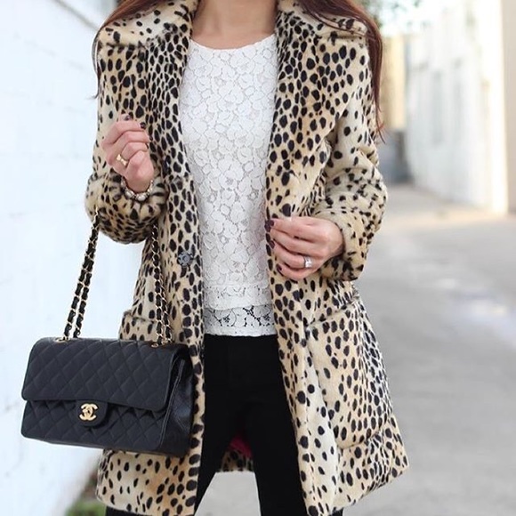 Faux fur leopard coat