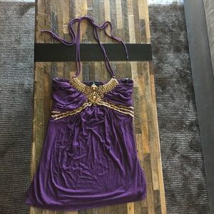 Sky halter top in purple with gold embellishment