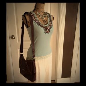 Light blue tank with beading neckline