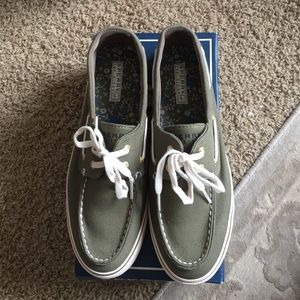 Olive green canvas Sperrys