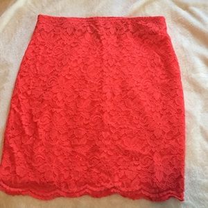 bright red lace mini skirt