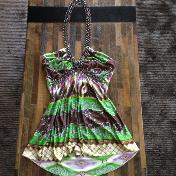 Multi-color Sky tank top with chain