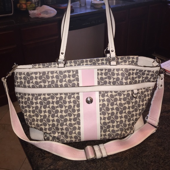 Coach Handbags - Large Coach pink and grey leather diaper bag