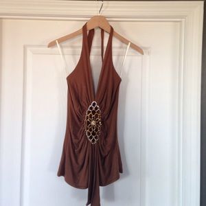 Tan rhinestone embellished Sky tank top