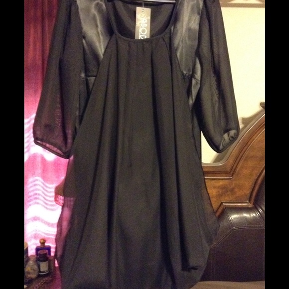 Little Black Dress with Sheer Sleeves - Picture 2 of 3