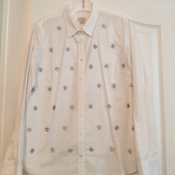 jcrew outlet white button down with crystals