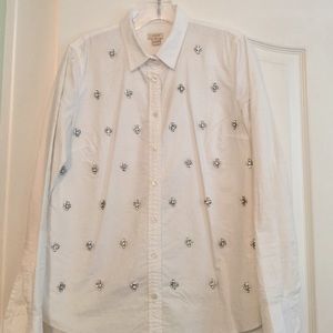 jcrew outlet white button down with crystals