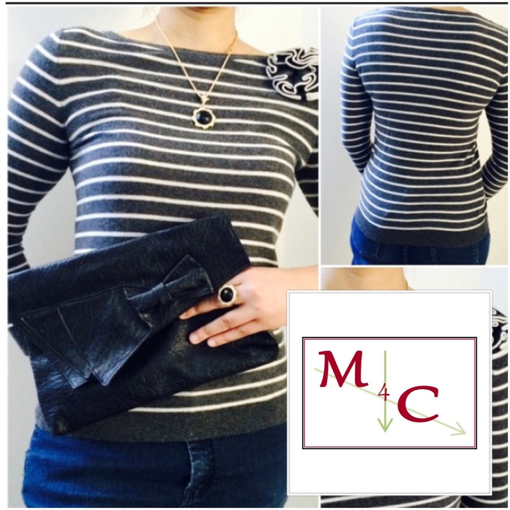 Ann Taylor LOFT  Grey Striped Knit Top/Sweater