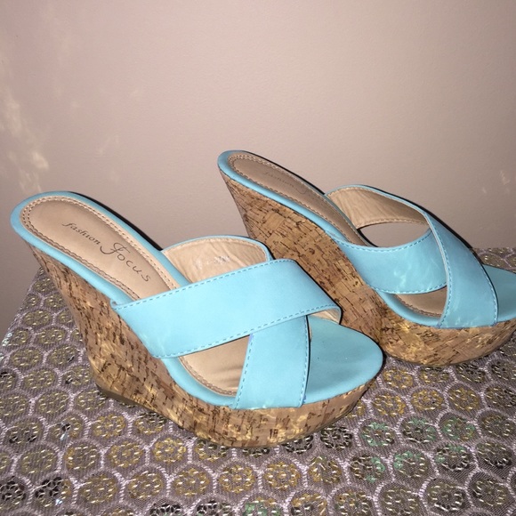 Aqua blue wedge sandal