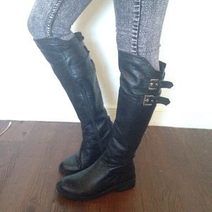 Steve Madden black leather over the knee boots