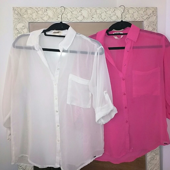 Two sheer, long button down shirts