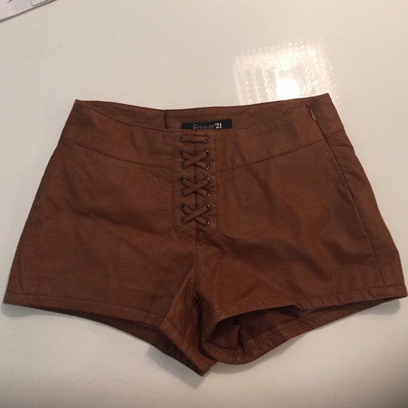 Faux lace up leather shorts