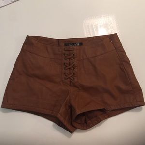 Faux lace up leather shorts