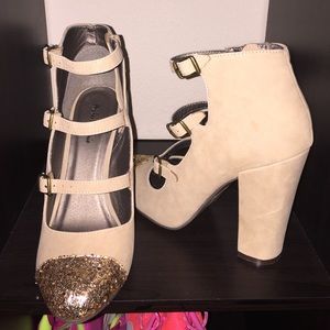 Michael antonio tan glitter heels