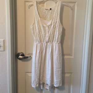 White lace slight high low dress