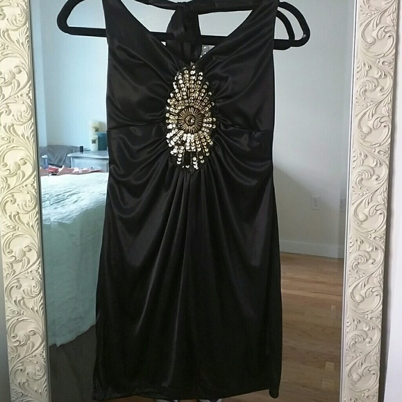 Black, jeweled Halter Dress