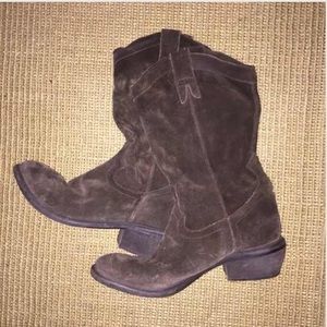 Dark Brown Slouchy Suede Cowboy boots