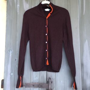 Gorgeous chocolate cashmere cardigan- orange trim