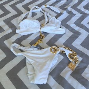 Beach Bunny White Bikini with gold embellishments