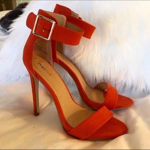 Never Worn Red Orange Ankle Strap Stilettos