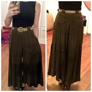 Fine Lamb Suede Leather Palazzo Pants 