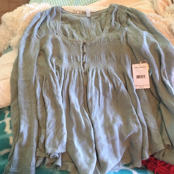 Free People Deep Sea Geeen Flowy Shirt