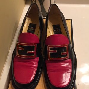fendi Black and red loafers with fendi buckle