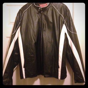 Men's Leather Moto Jacket with white stripe