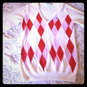 Lacoste cream, red and pink argyle sweater. Lacoste cream, red and pink argyle sweater.
