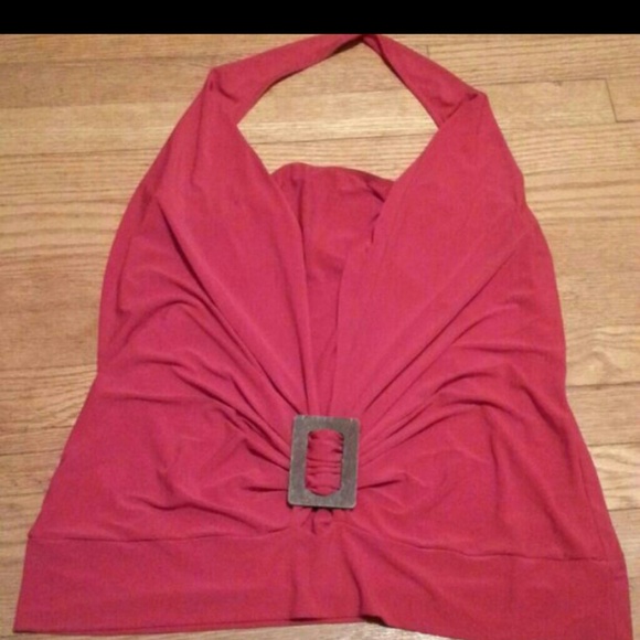Red halter w/ distressed wood buckle