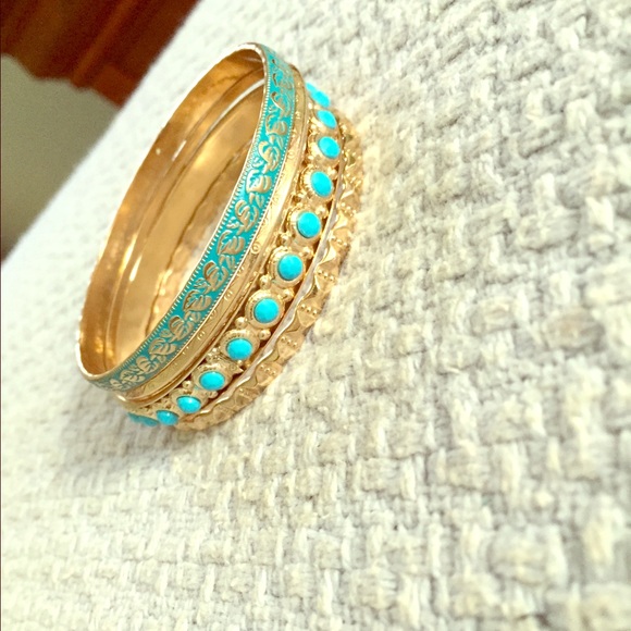Gold and Turquoise Bracelets