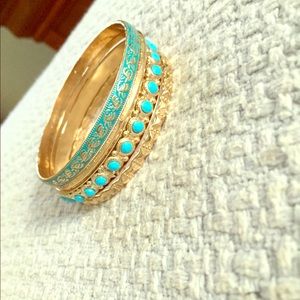 Gold and Turquoise Bracelets