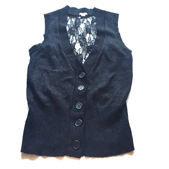 Sparkly knit button down vest with lace back.