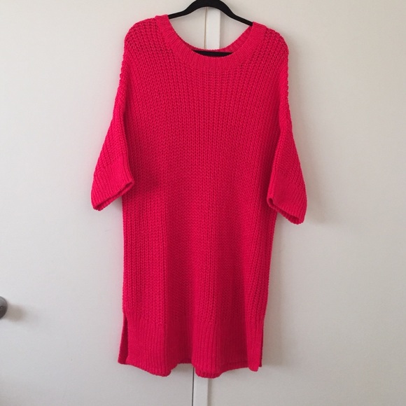 Oversized knit / crochet  dress hot pink in color