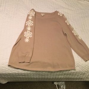 Adorable Tan J.Crew Sweater with White Flowers