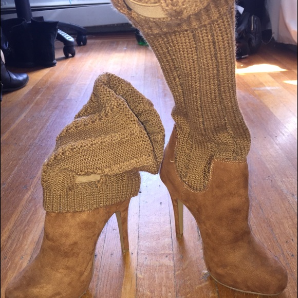 Brown suede stilettos with built in leg warmers