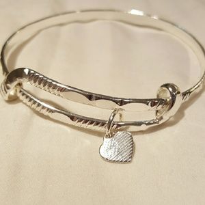 Silver Alex & Ani Bangle with American flag Heart
